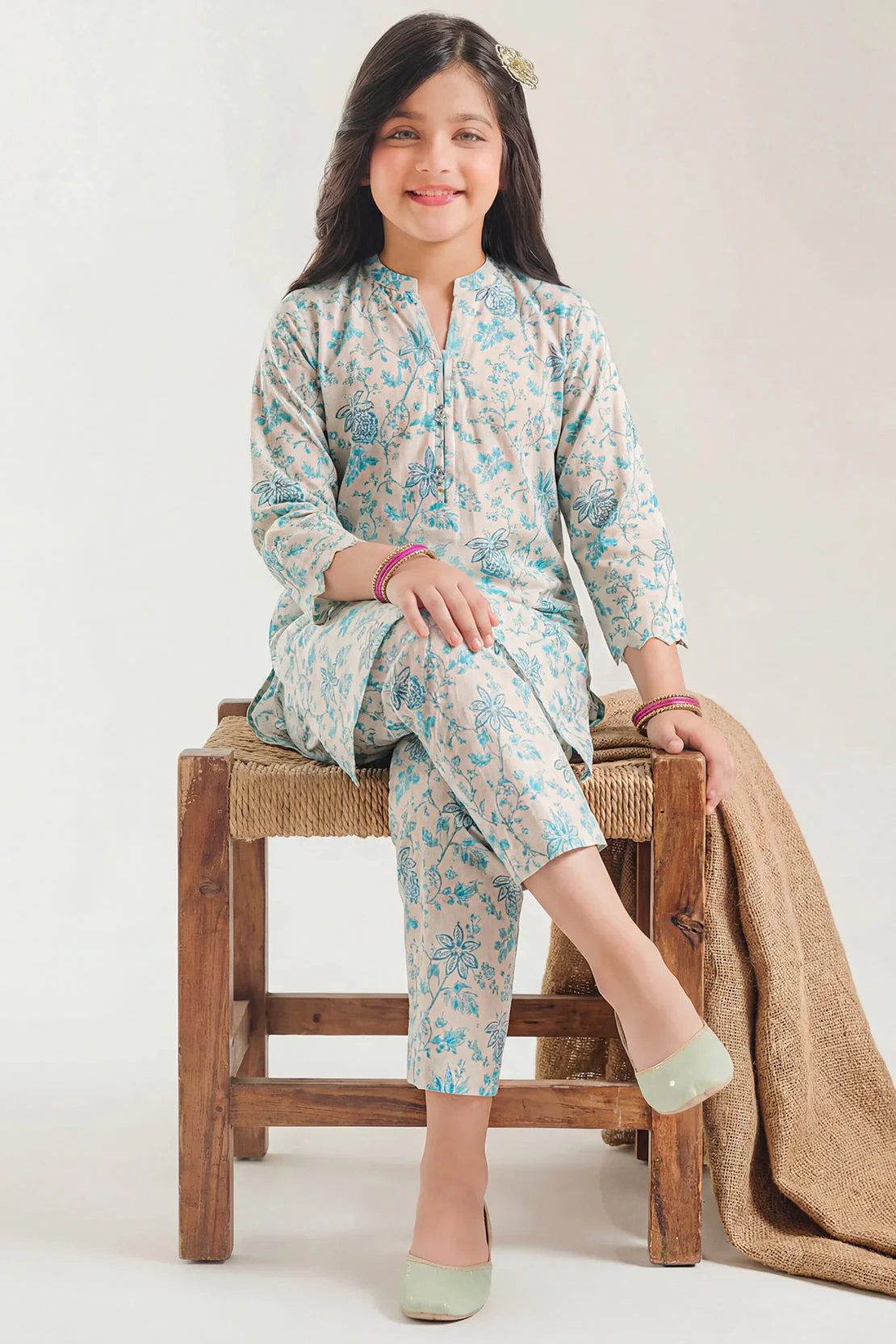 Printed Self Strip Lawn Stitched 2 Piece (Shirt/Trouser) For Kids