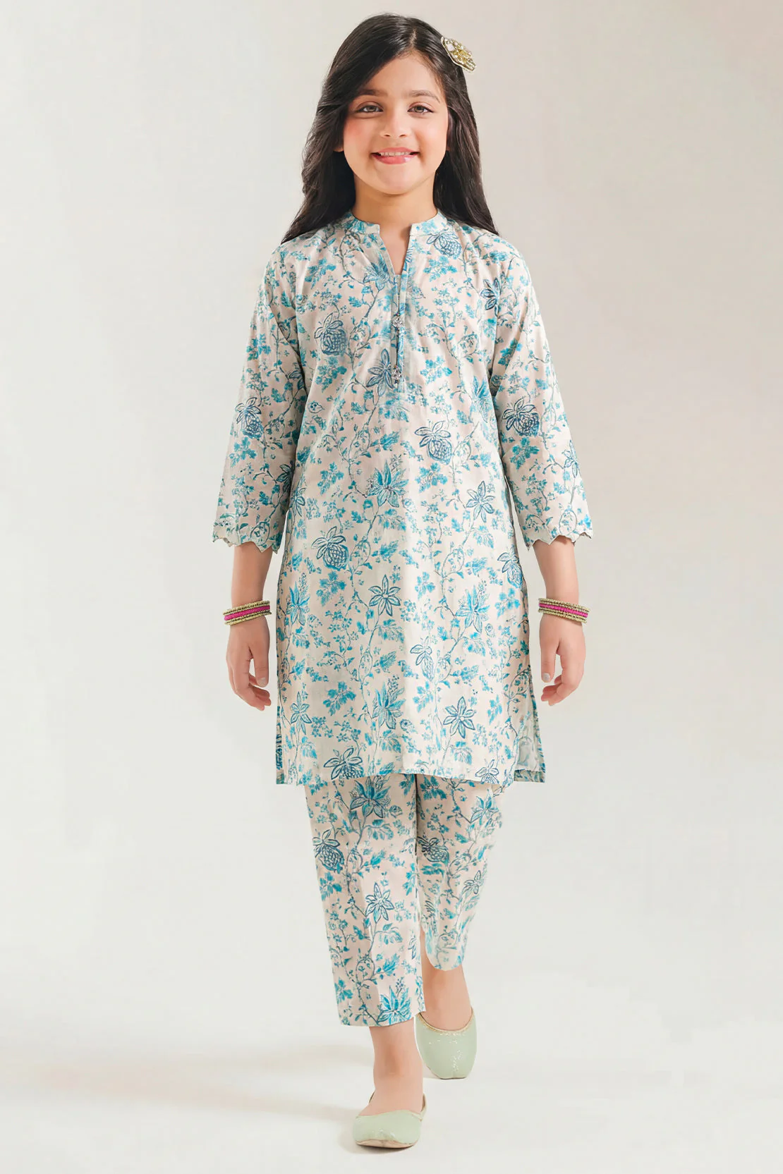 Printed Self Strip Lawn Stitched 2 Piece (Shirt/Trouser) For Kids - Image 2