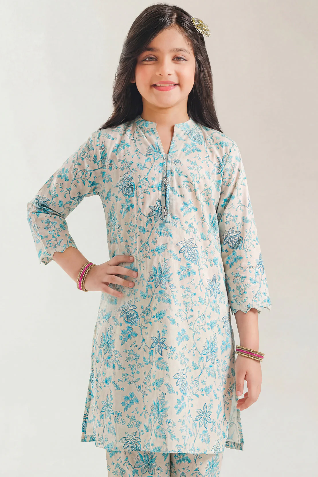 Printed Self Strip Lawn Stitched 2 Piece (Shirt/Trouser) For Kids - Image 4