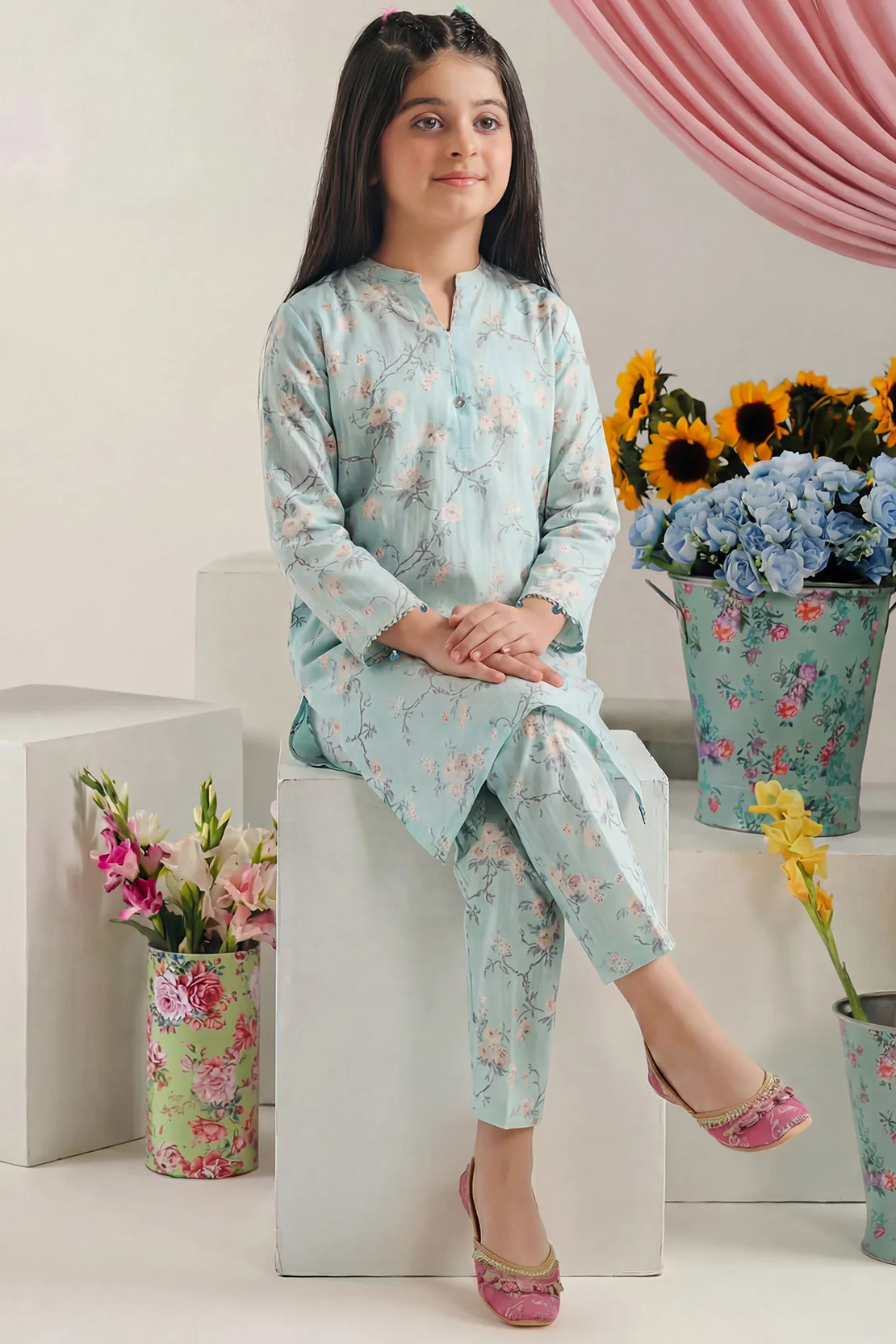 Printed Self Strip Lawn Stitched 2 Piece (Shirt/Trouser) For Kids - Image 4