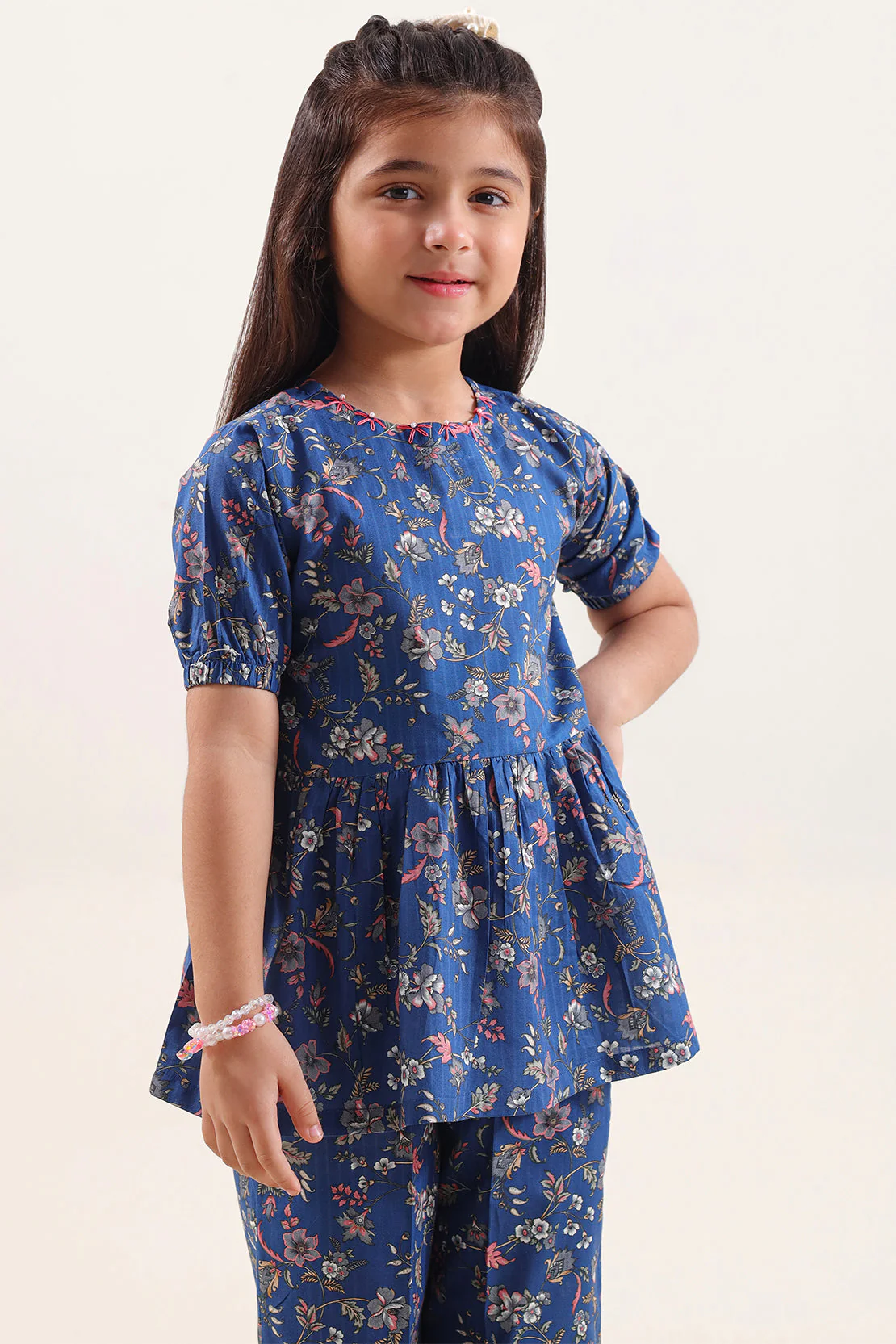 Printed Self Strip Lawn Stitched 2 Piece (Shirt/Trouser) For Kids - Image 2