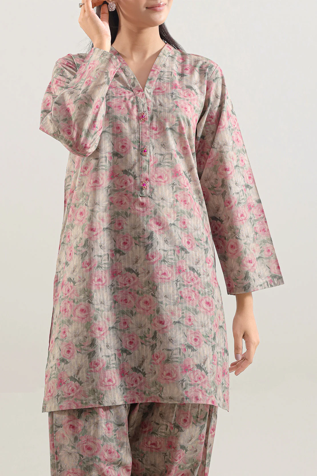 Printed Self Strip Lawn Stitched 2 Piece (Shirt/Trouser) - Image 2