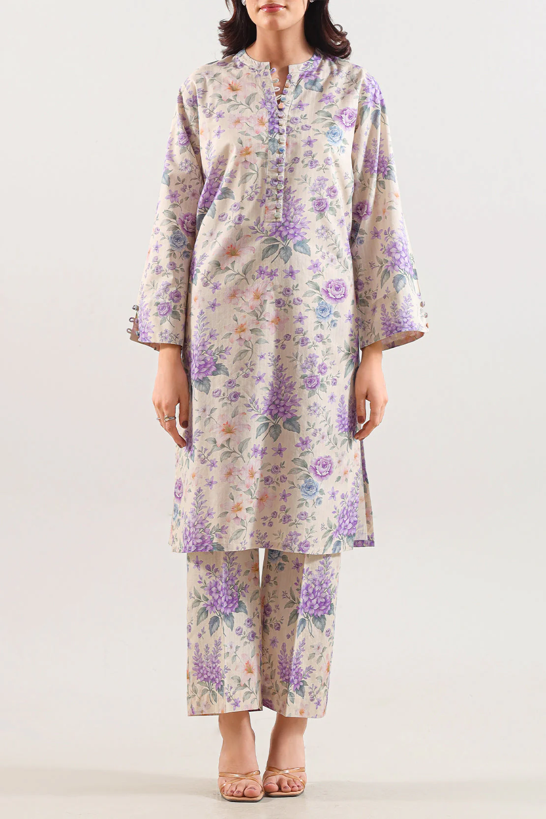 Printed Self Strip Lawn Stitched 2 Piece (Shirt/Trouser)