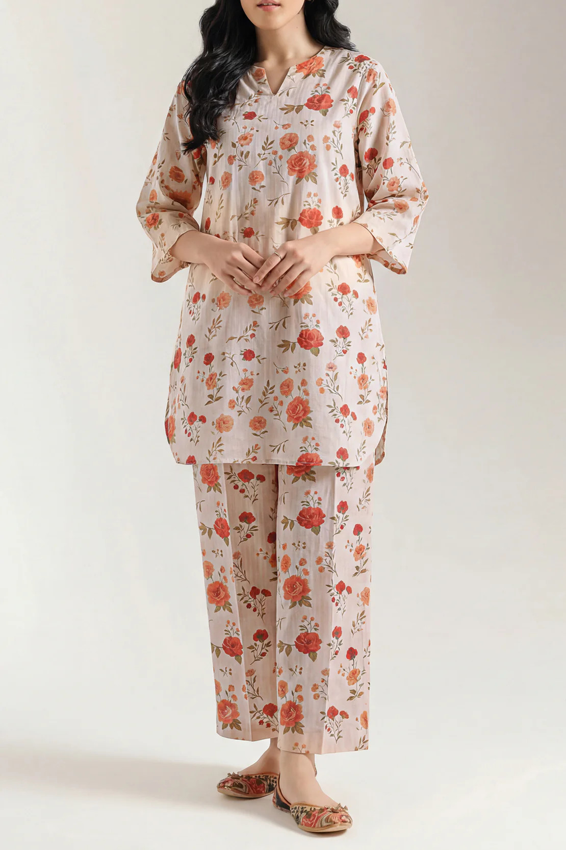 Printed Self Strip Lawn Stitched 2 Piece (Shirt/Trouser)