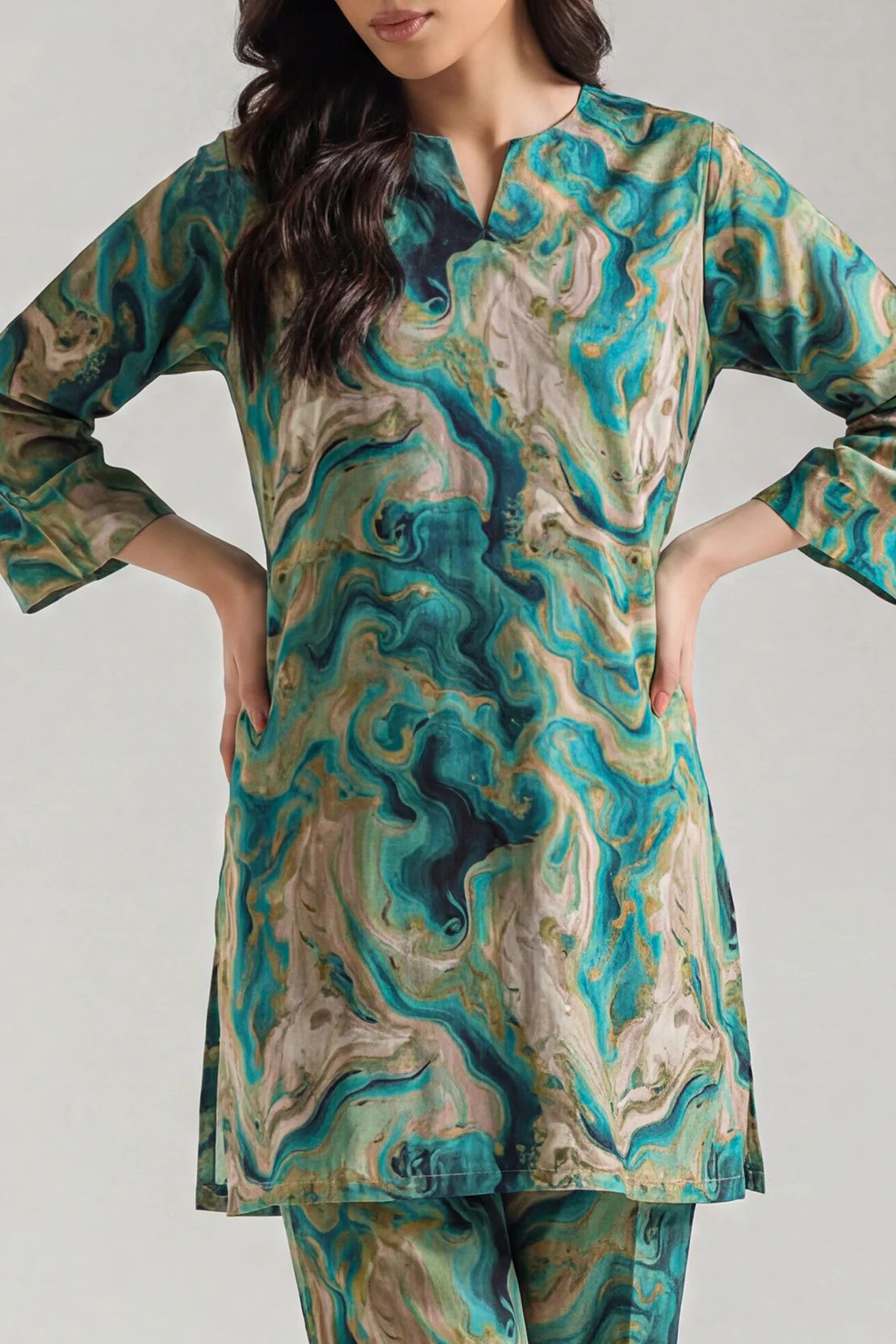 Printed Self Strip Lawn Stitched 2 Piece (Shirt/Trouser) - Image 3