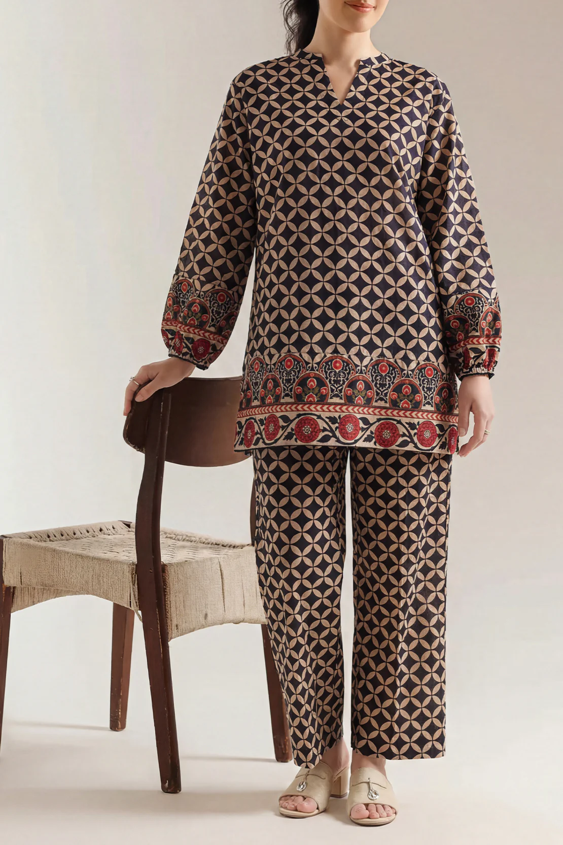 Printed Self Strip Lawn Stitched 2 Piece (Shirt/Trouser)