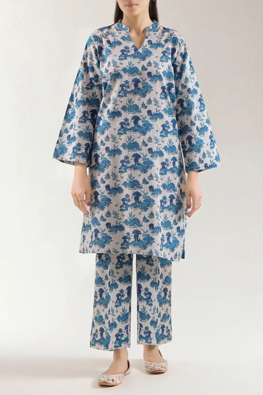 Printed Self Strip Lawn Stitched 2 Piece (Shirt/Trouser)