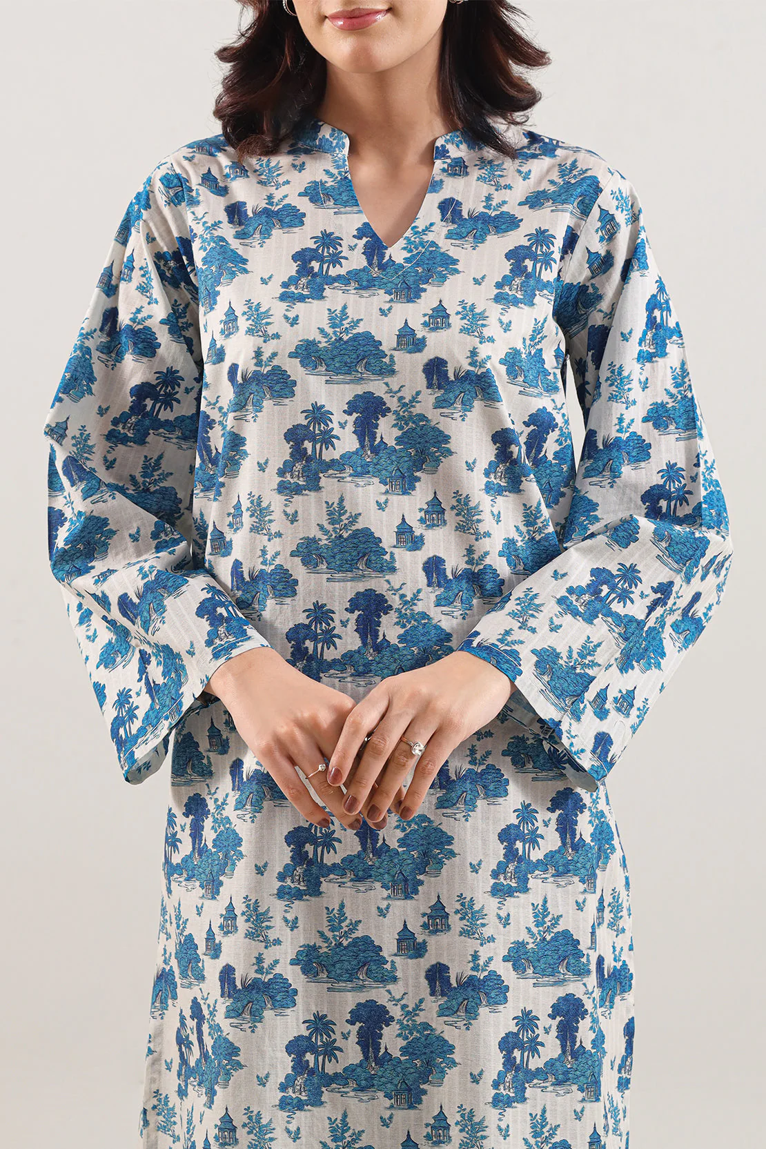 Printed Self Strip Lawn Stitched 2 Piece (Shirt/Trouser) - Image 2