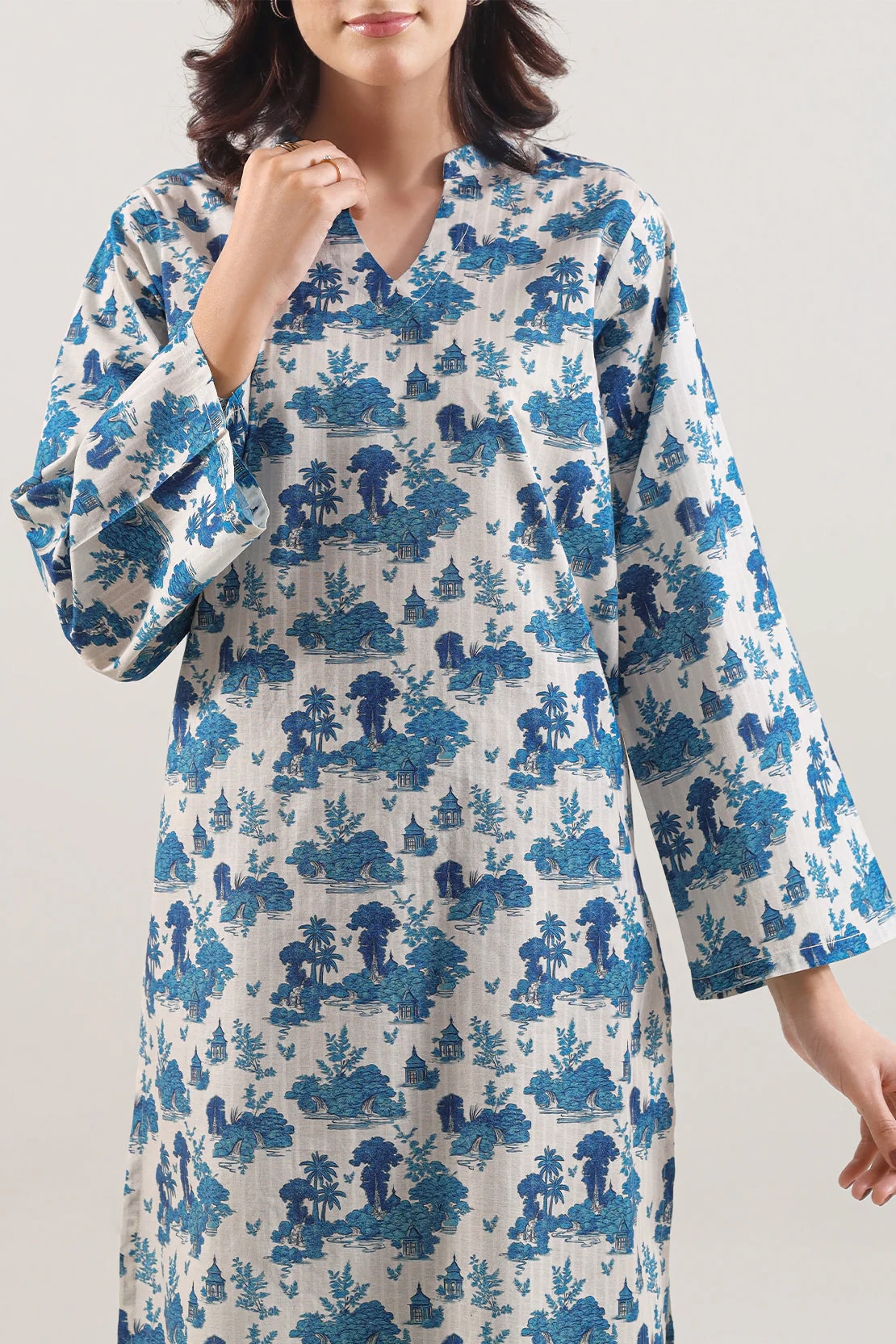Printed Self Strip Lawn Stitched 2 Piece (Shirt/Trouser) - Image 3