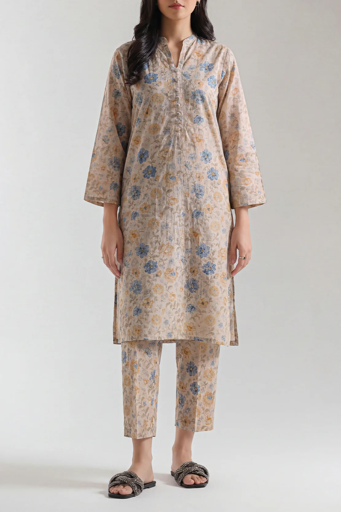 Printed Self Strip Lawn Stitched 2 Piece (Shirt/Trouser)