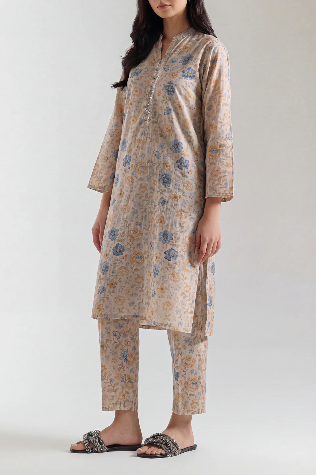 Printed Self Strip Lawn Stitched 2 Piece (Shirt/Trouser) - Image 2