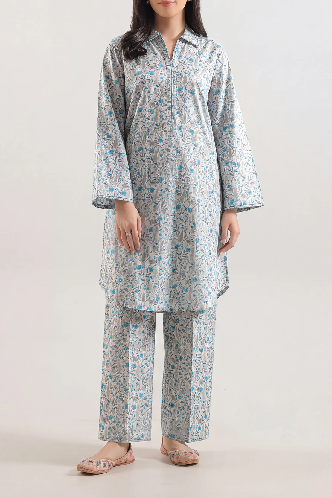 Printed Self Strip Lawn Stitched 2 Piece (Shirt/Trouser)