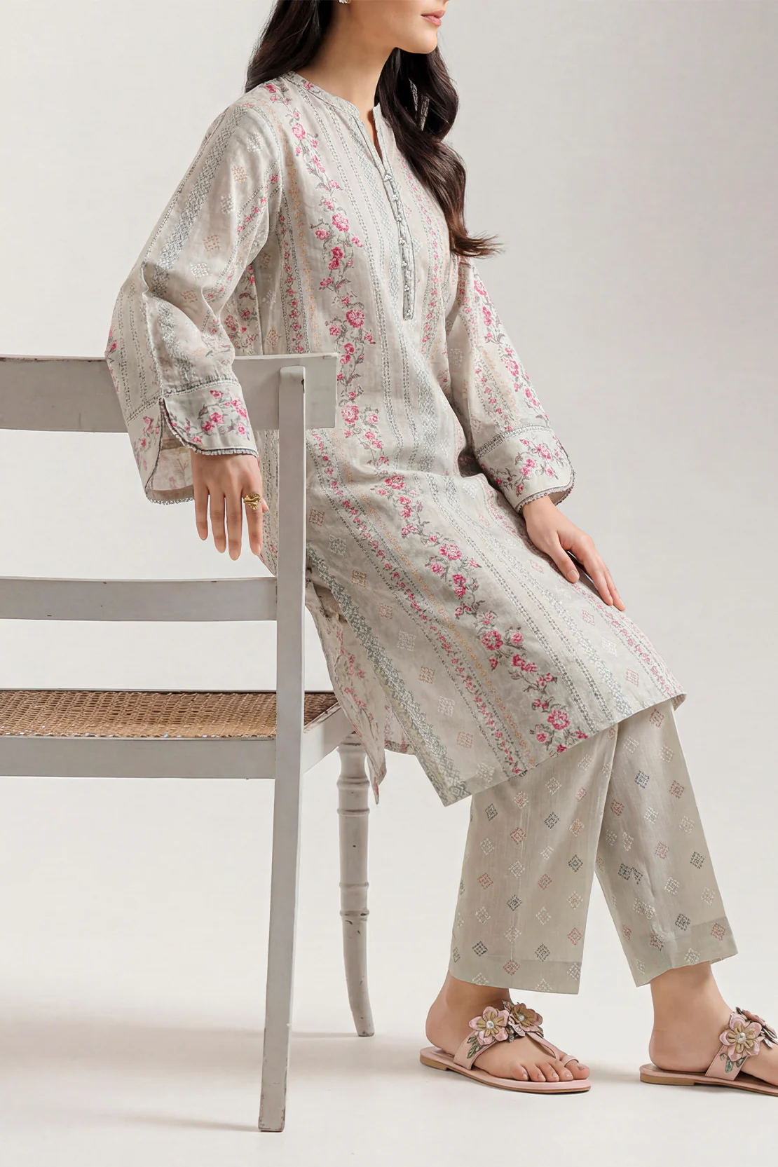 Printed Self Strip Lawn Stitched 2 Piece (Shirt/Trouser)