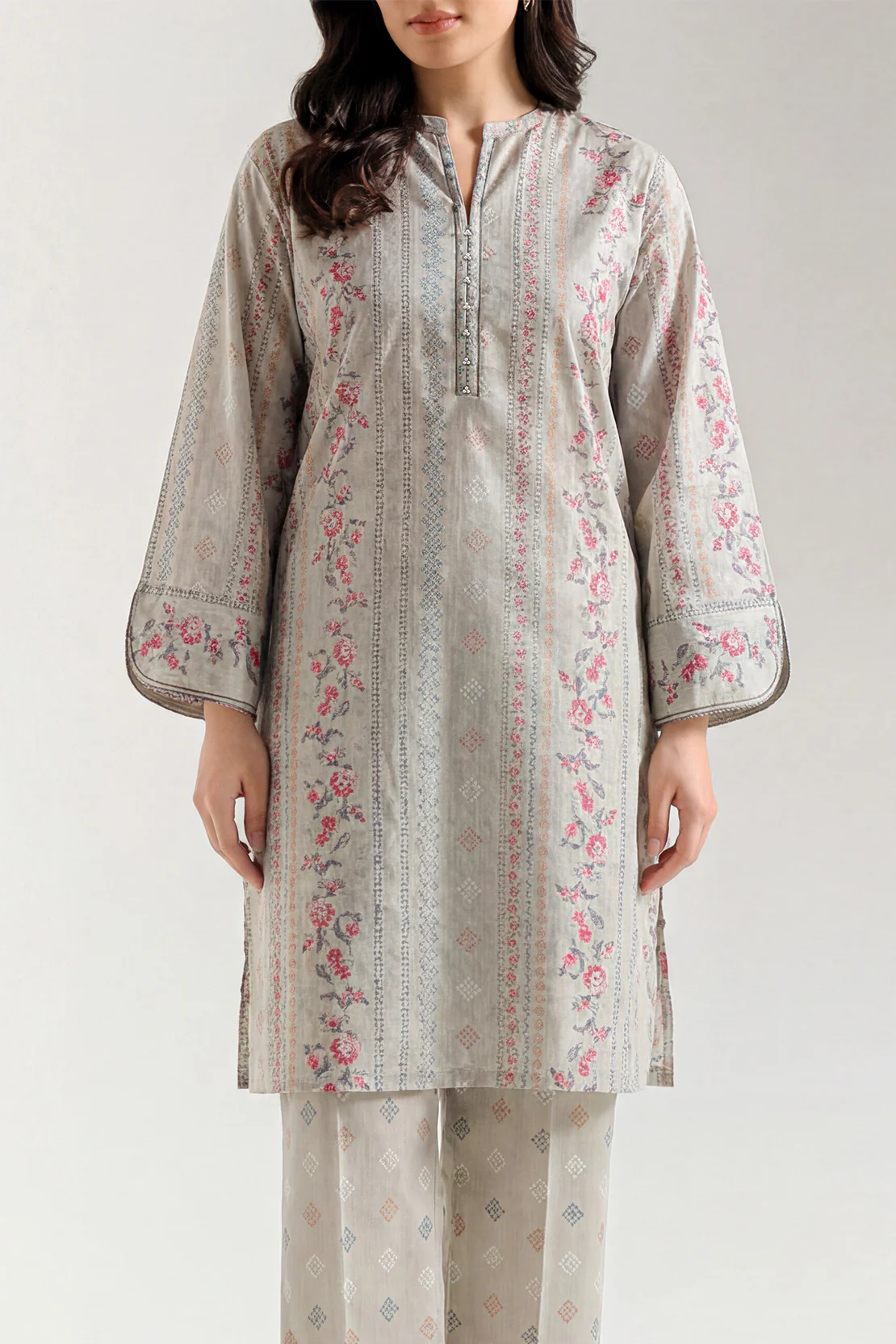 Printed Self Strip Lawn Stitched 2 Piece (Shirt/Trouser) - Image 2
