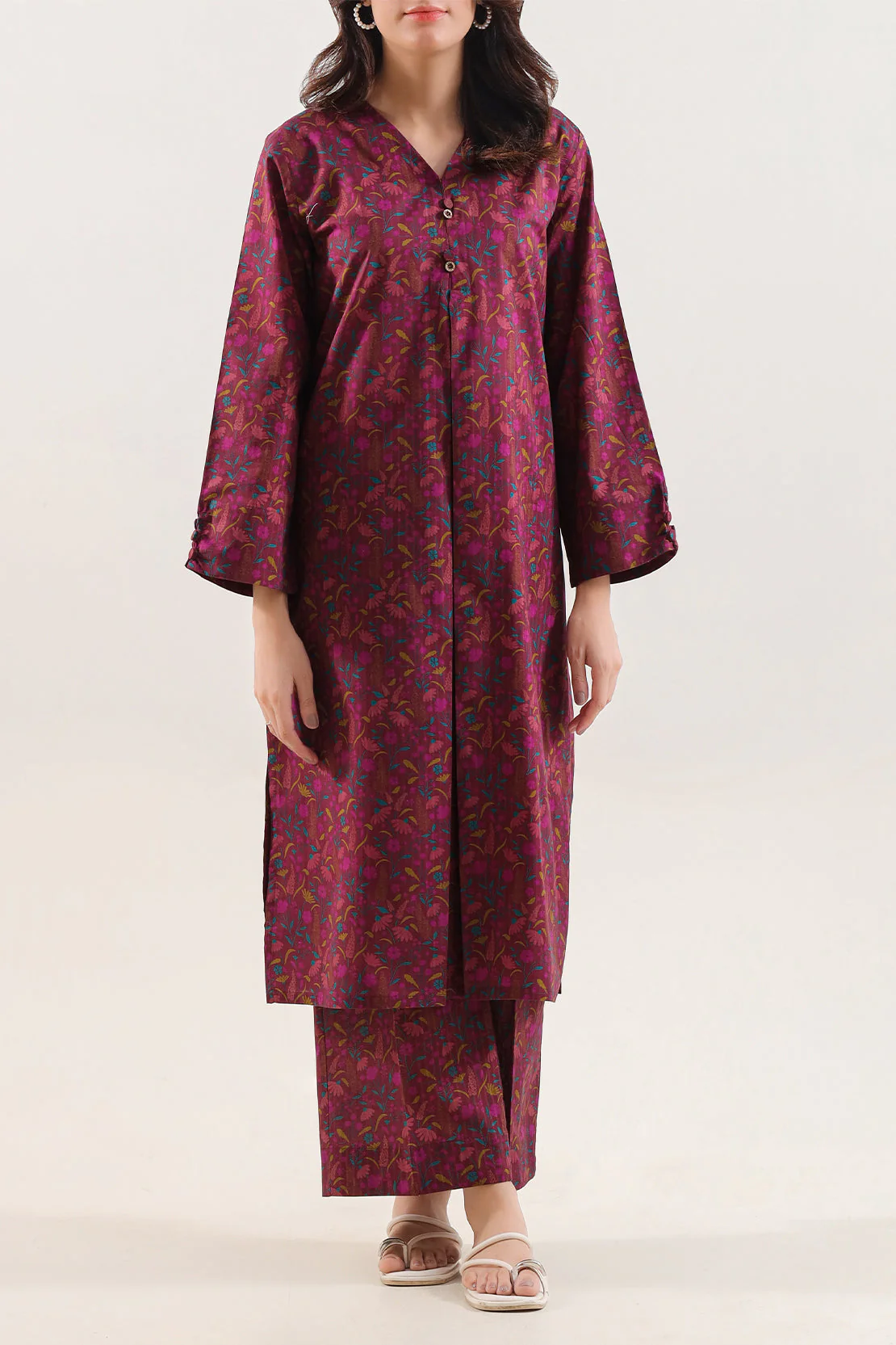 Printed Self Strip Lawn Stitched 2 Piece (Shirt/Trouser)