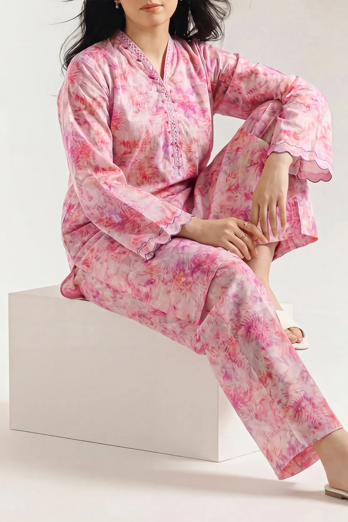 Printed Self Strip Lawn Stitched 2 Piece (Shirt/Trouser)
