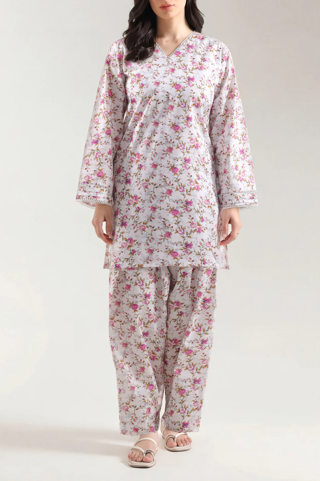 Printed Self Strip Lawn Stitched 2 Piece (Shirt/Trouser)