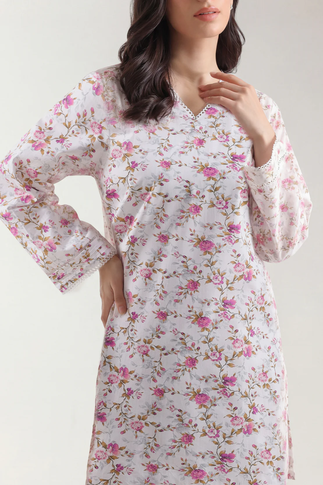Printed Self Strip Lawn Stitched 2 Piece (Shirt/Trouser) - Image 2