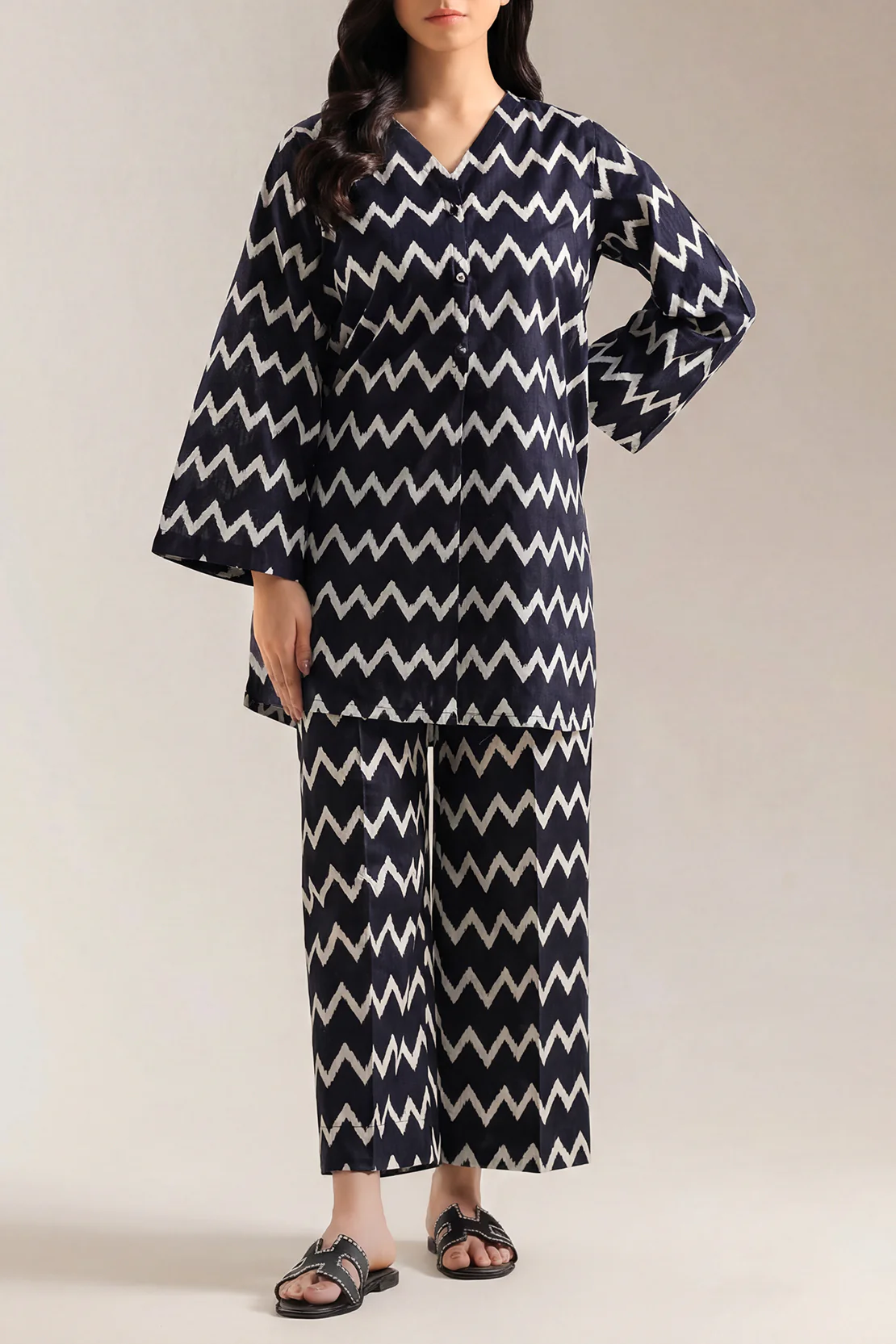Printed Self Strip Lawn Stitched 2 Piece (Shirt/Trouser)