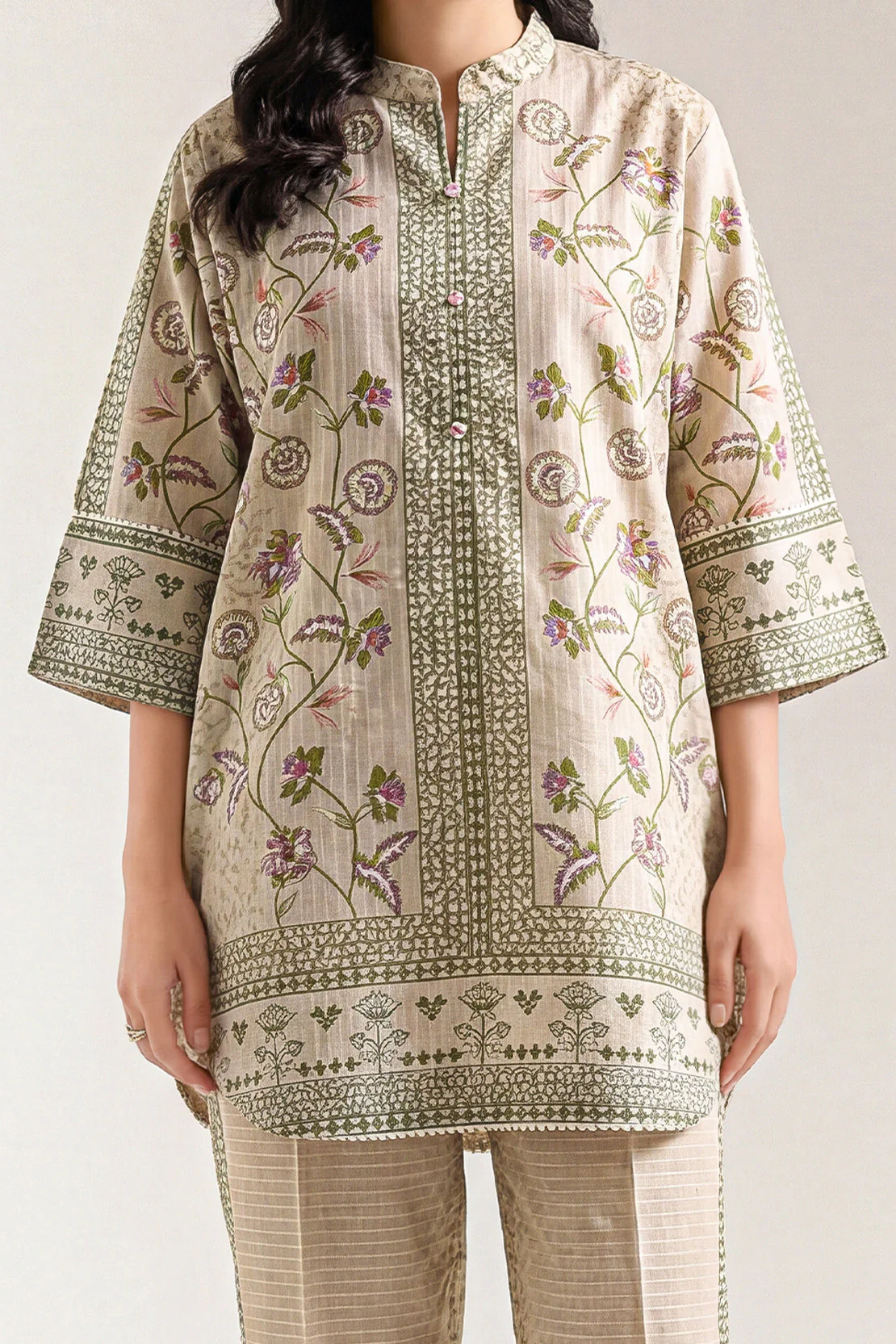 Printed Self Strip Lawn Stitched 2 Piece (Shirt/Trouser) - Image 2