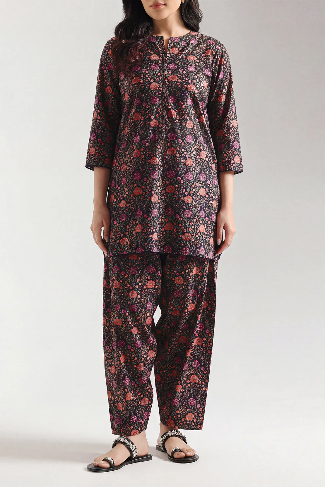 Printed Self Strip Lawn Stitched 2 Piece (Shirt/Trouser) - Image 2