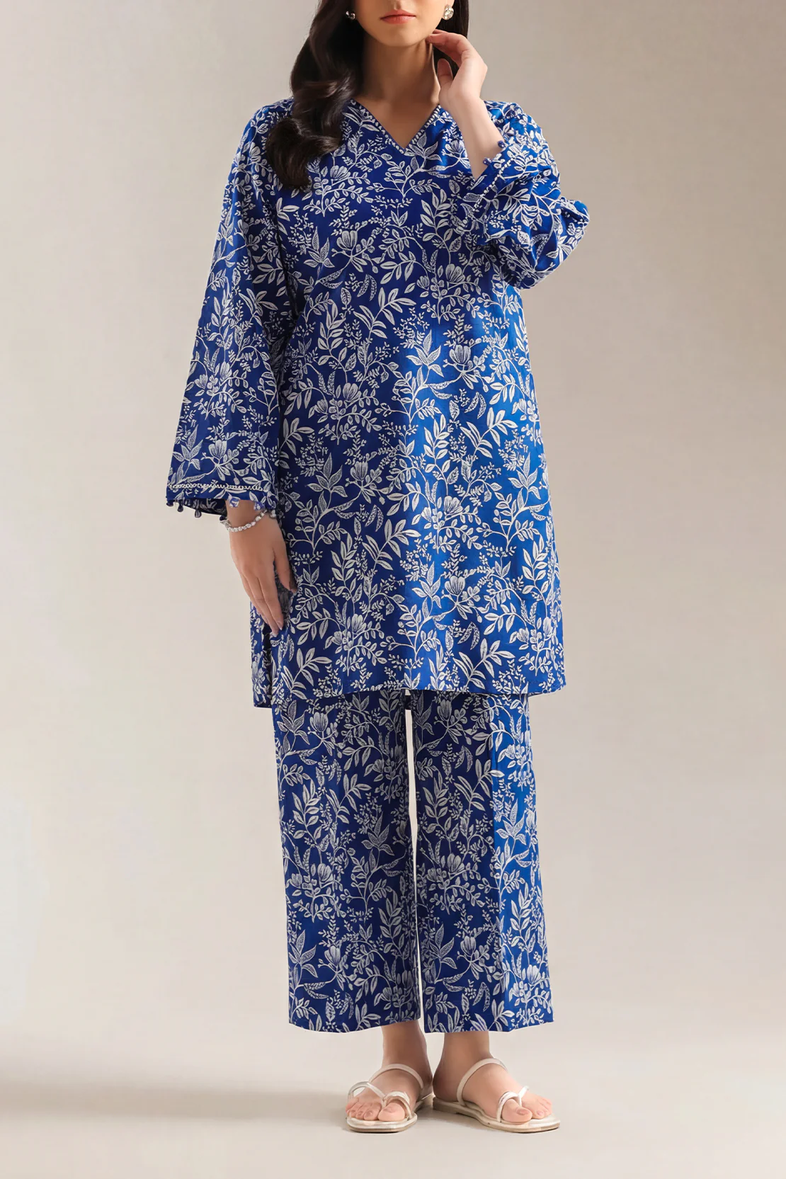 Printed Self Strip Lawn Stitched 2 Piece (Shirt/Trouser)