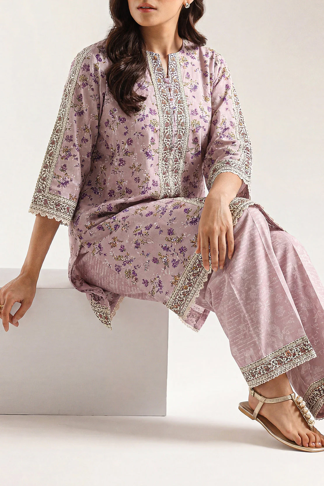 Printed Self Strip Lawn Stitched 2 Piece (Shirt/Trouser)