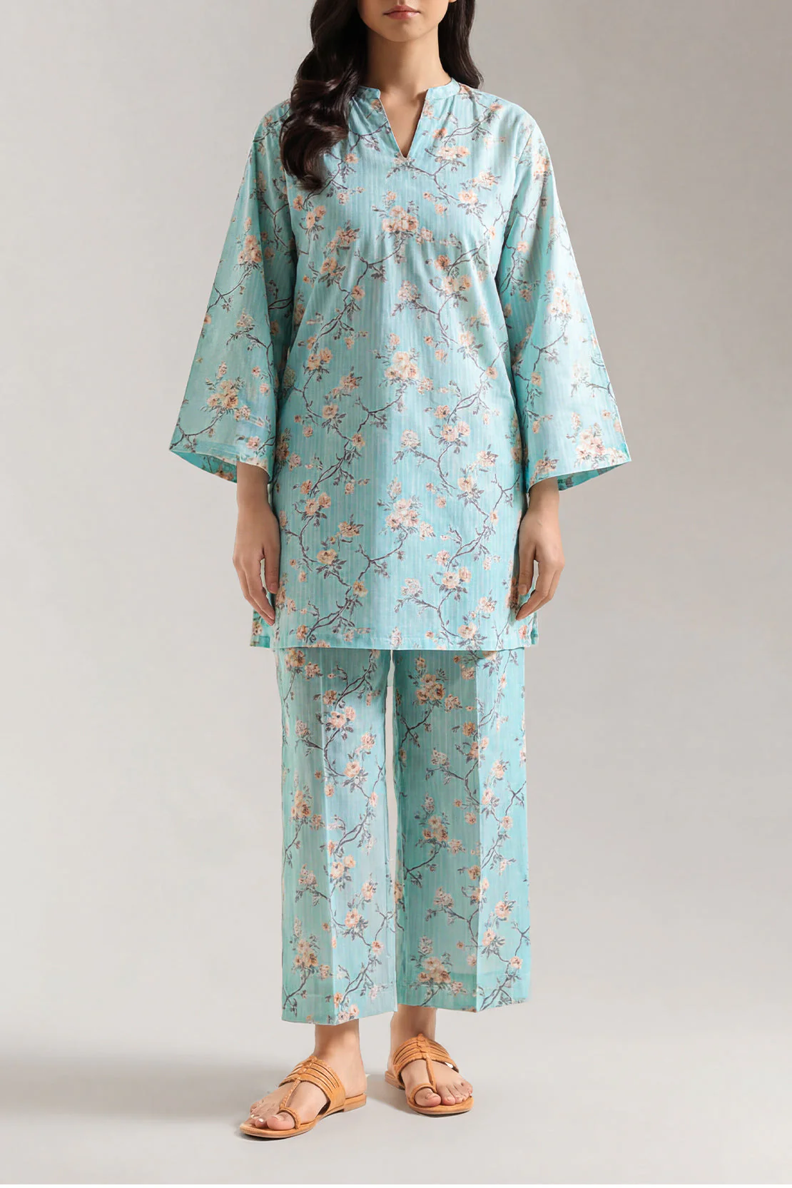 Printed Self Strip Lawn Stitched 2 Piece (Shirt/Trouser)