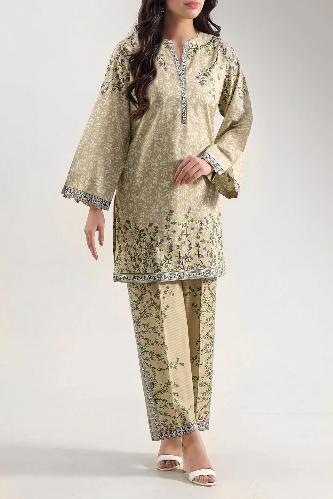 Printed Self Strip Lawn Stitched 2 Piece (Shirt/Trouser)