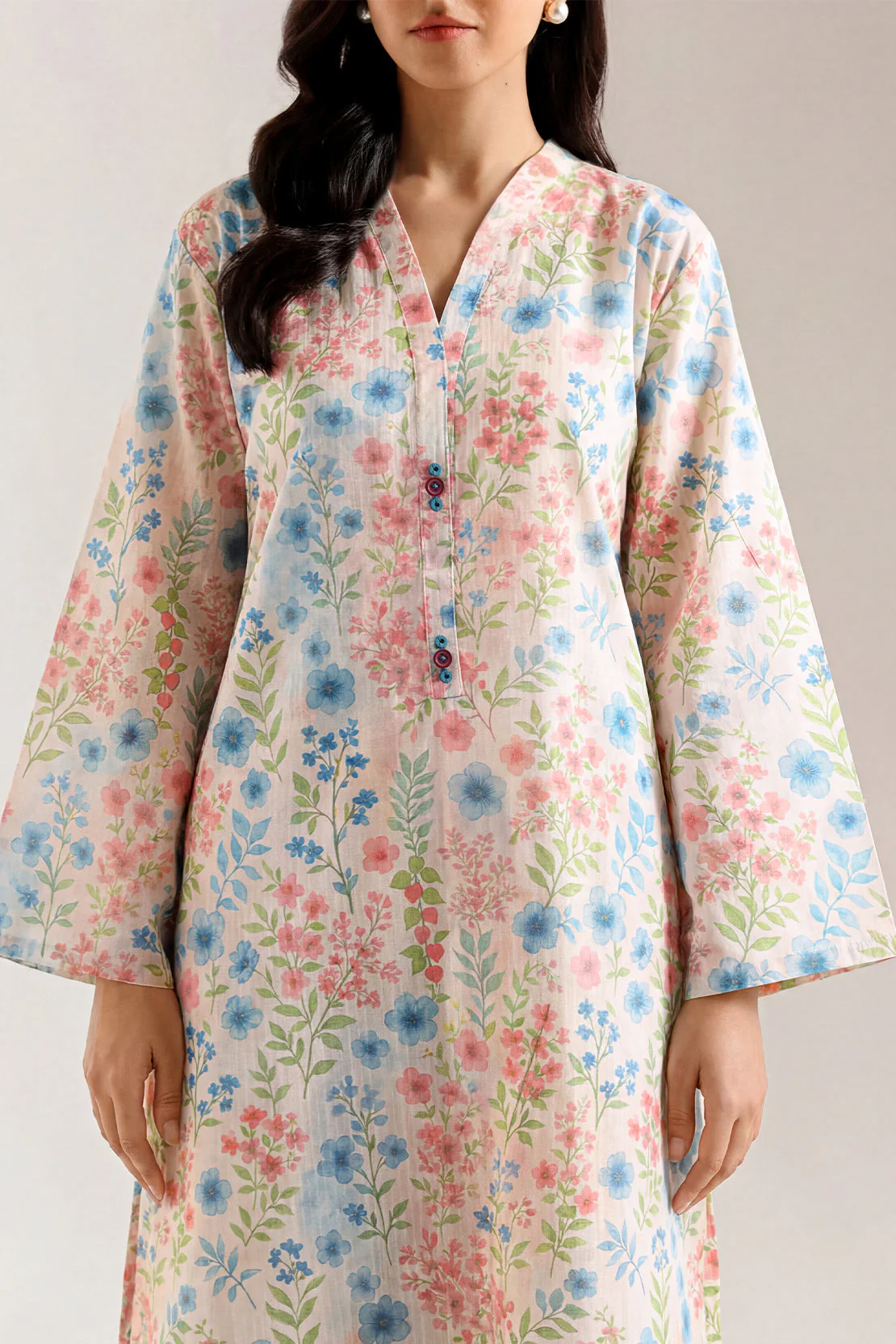 Printed Self Strip Lawn Stitched 2 Piece (Shirt/Trouser) - Image 2