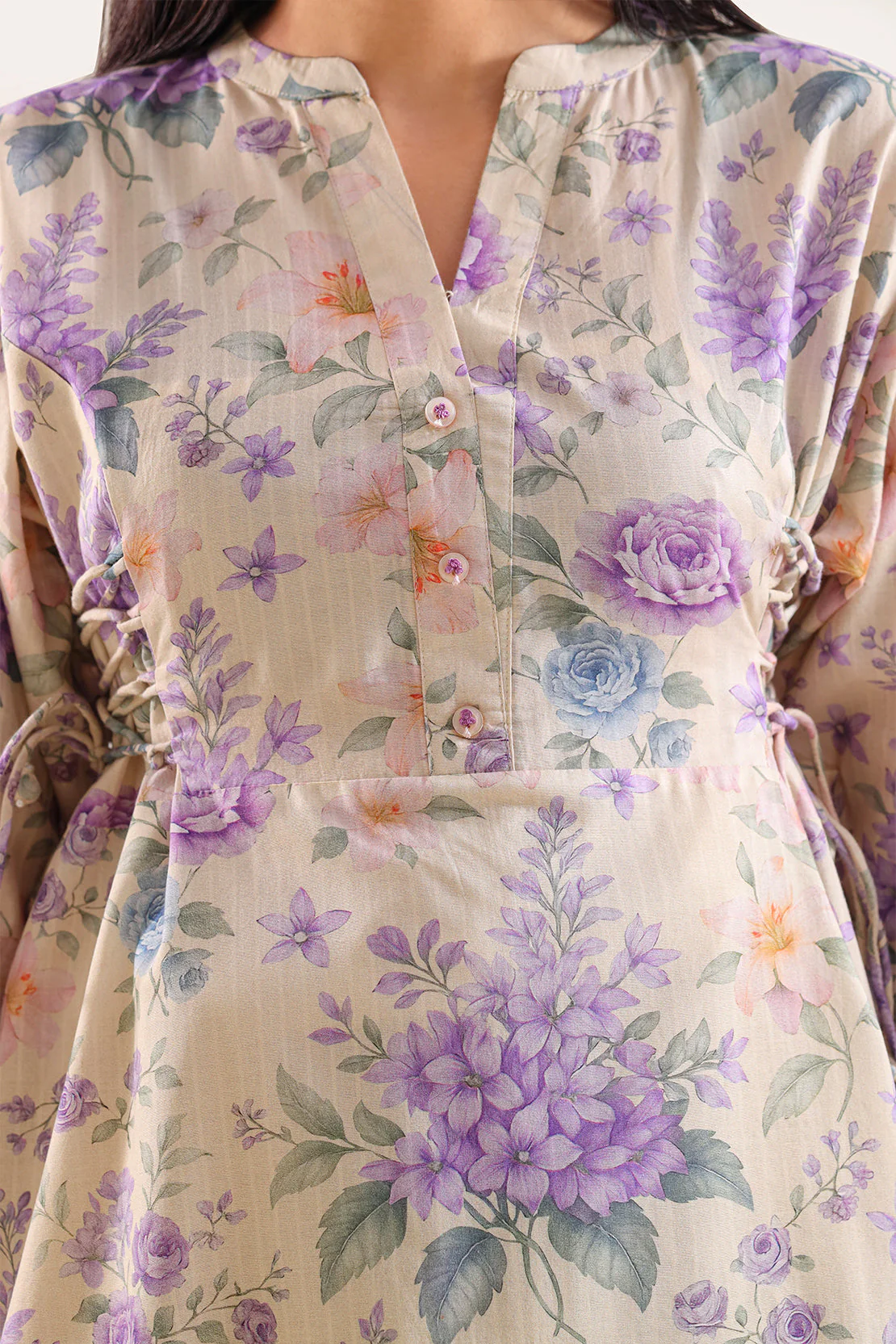 Printed Self Strip Lawn Stitched Dress - Image 3
