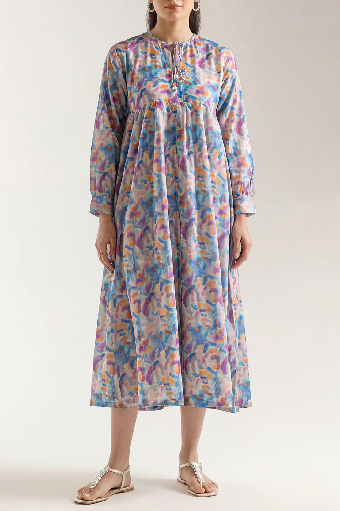 Printed Self Strip Lawn Stitched Dress