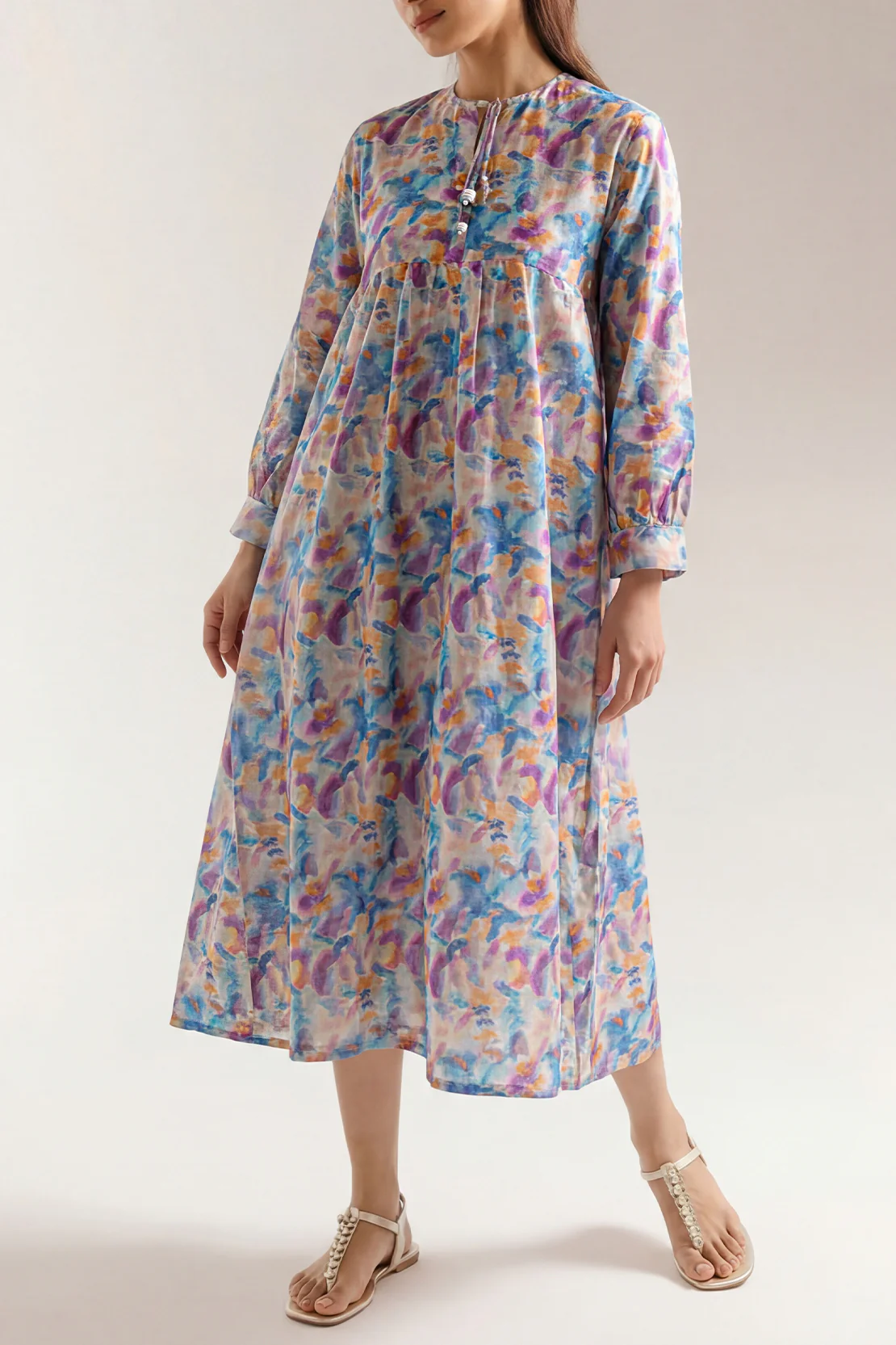 Printed Self Strip Lawn Stitched Dress - Image 2