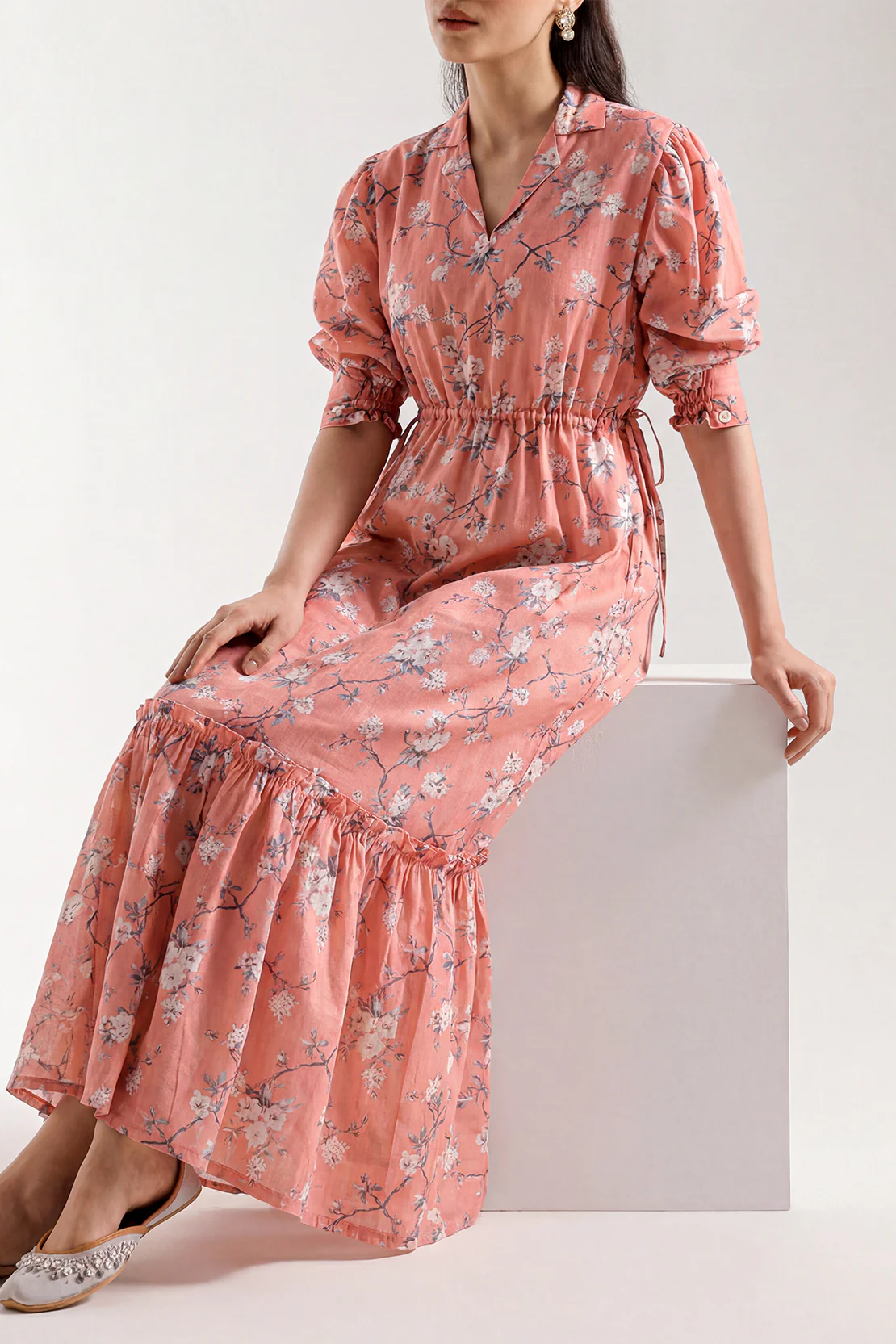 Printed Self Strip Lawn Stitched Dress