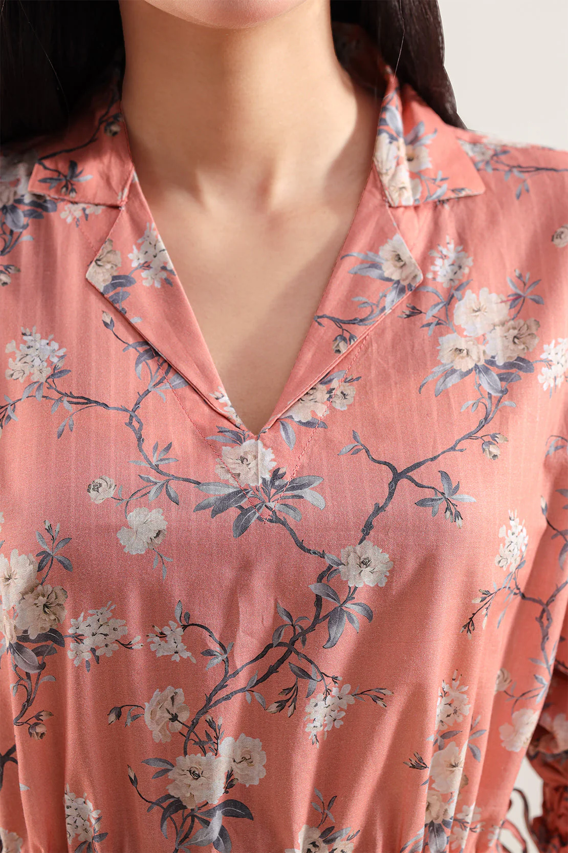 Printed Self Strip Lawn Stitched Dress - Image 4