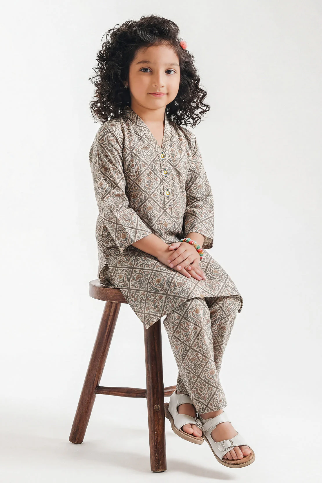 Printed Self Strip Lawn Stitched Shirt For Kids