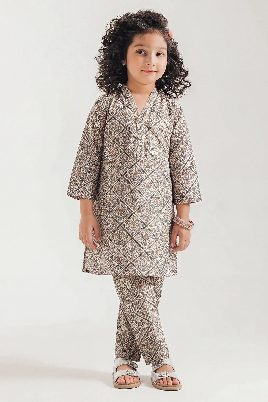 Printed Self Strip Lawn Stitched Shirt For Kids - Image 2