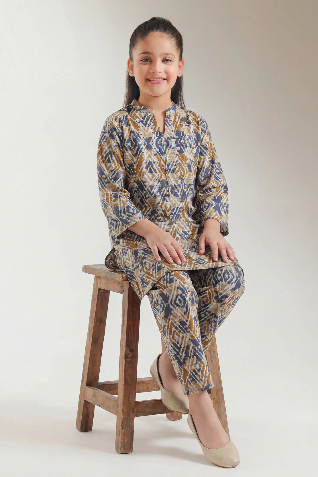 Printed Self Strip Lawn Stitched Shirt For Kids
