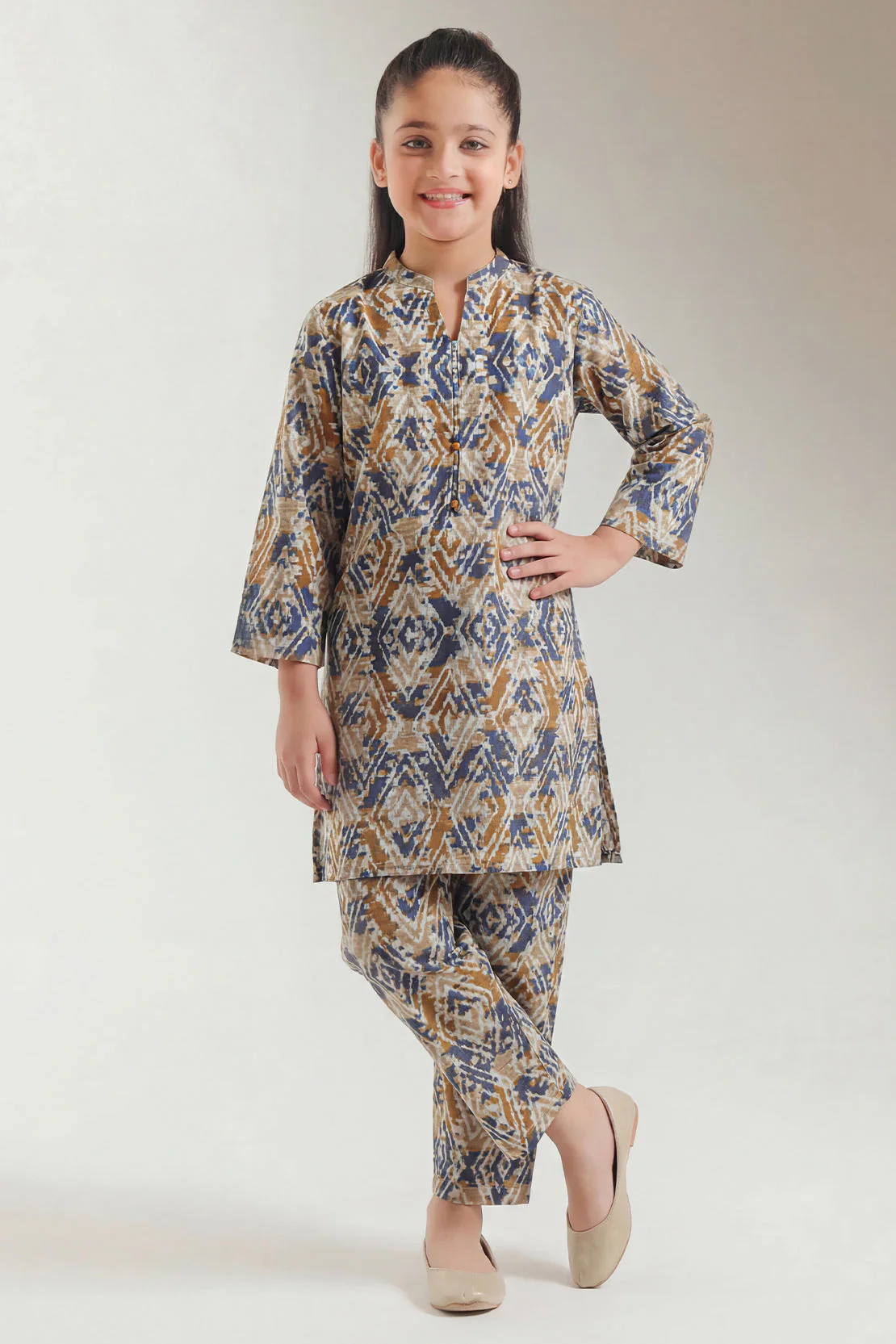 Printed Self Strip Lawn Stitched Shirt For Kids - Image 2