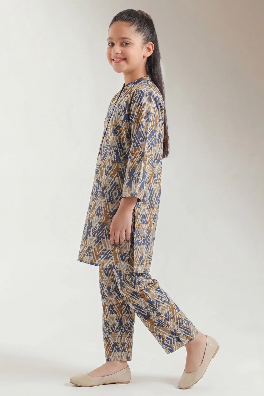 Printed Self Strip Lawn Stitched Shirt For Kids - Image 3