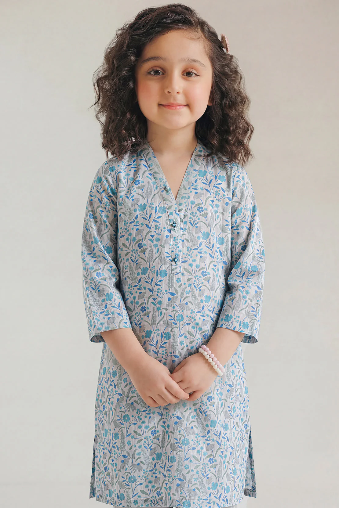 Printed Self Strip Lawn Stitched Shirt For Kids - Image 2