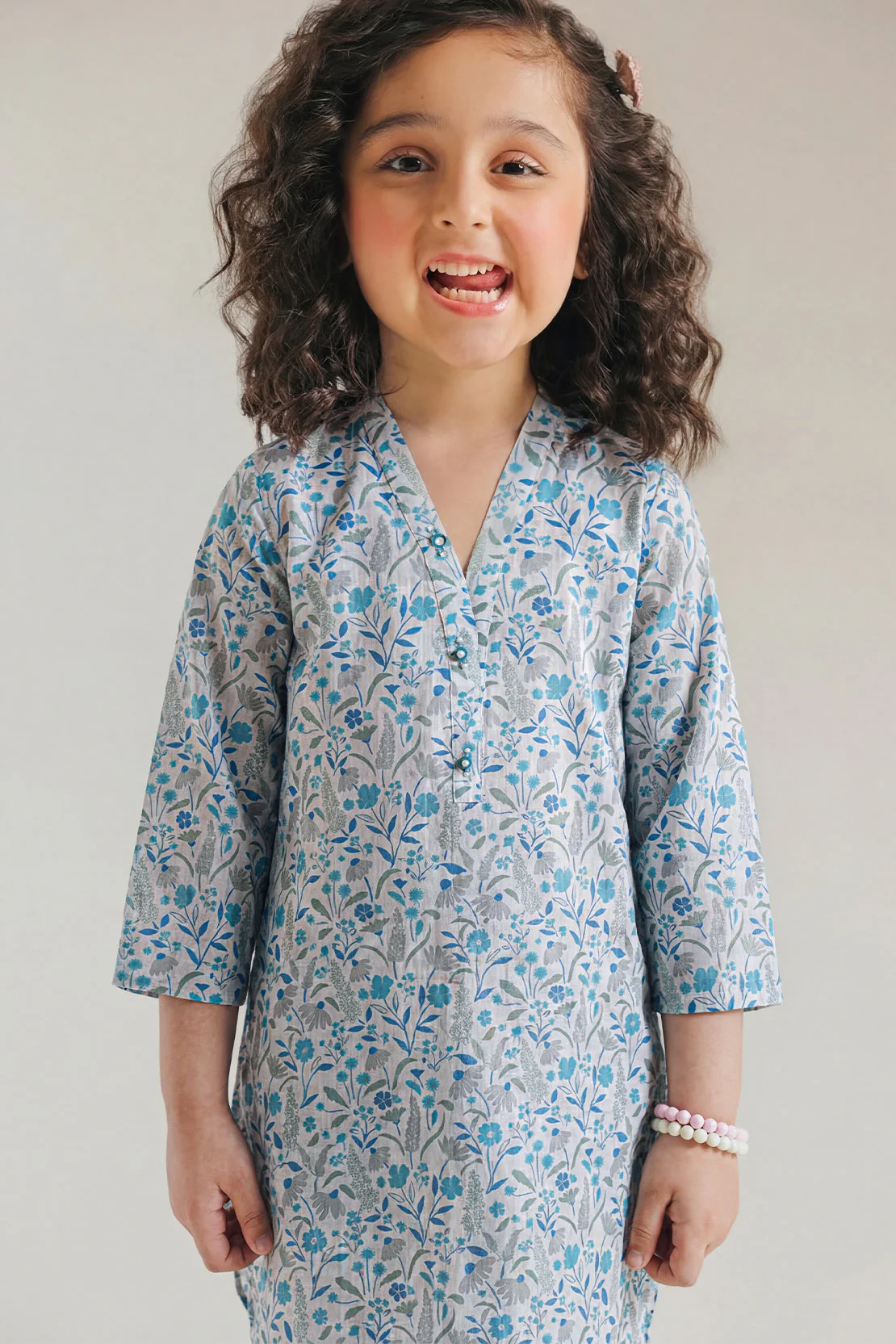 Printed Self Strip Lawn Stitched Shirt For Kids - Image 3