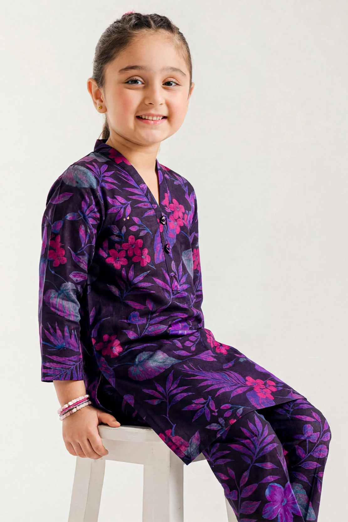 Printed Self Strip Lawn Stitched Shirt For Kids