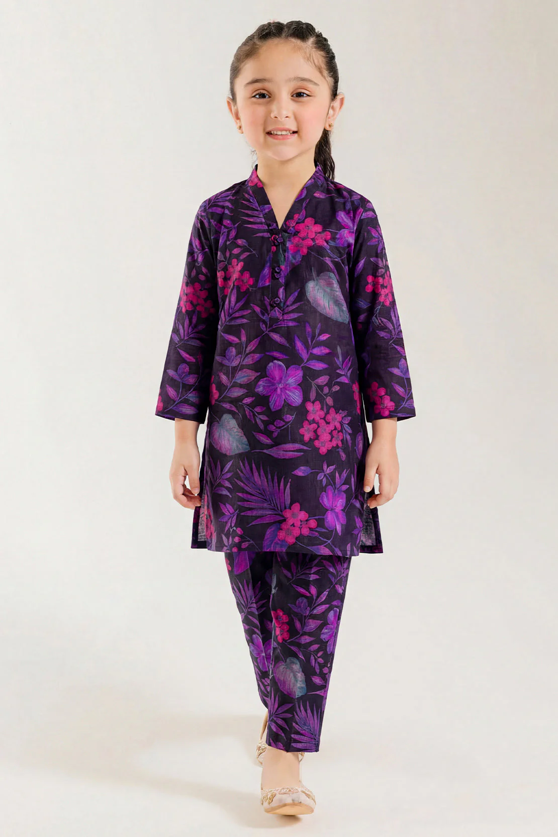 Printed Self Strip Lawn Stitched Shirt For Kids - Image 2
