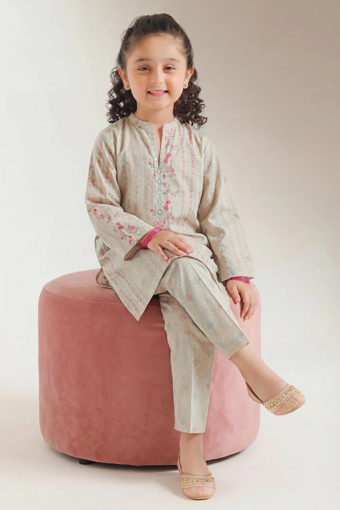 Printed Self Strip Lawn Stitched Shirt For Kids