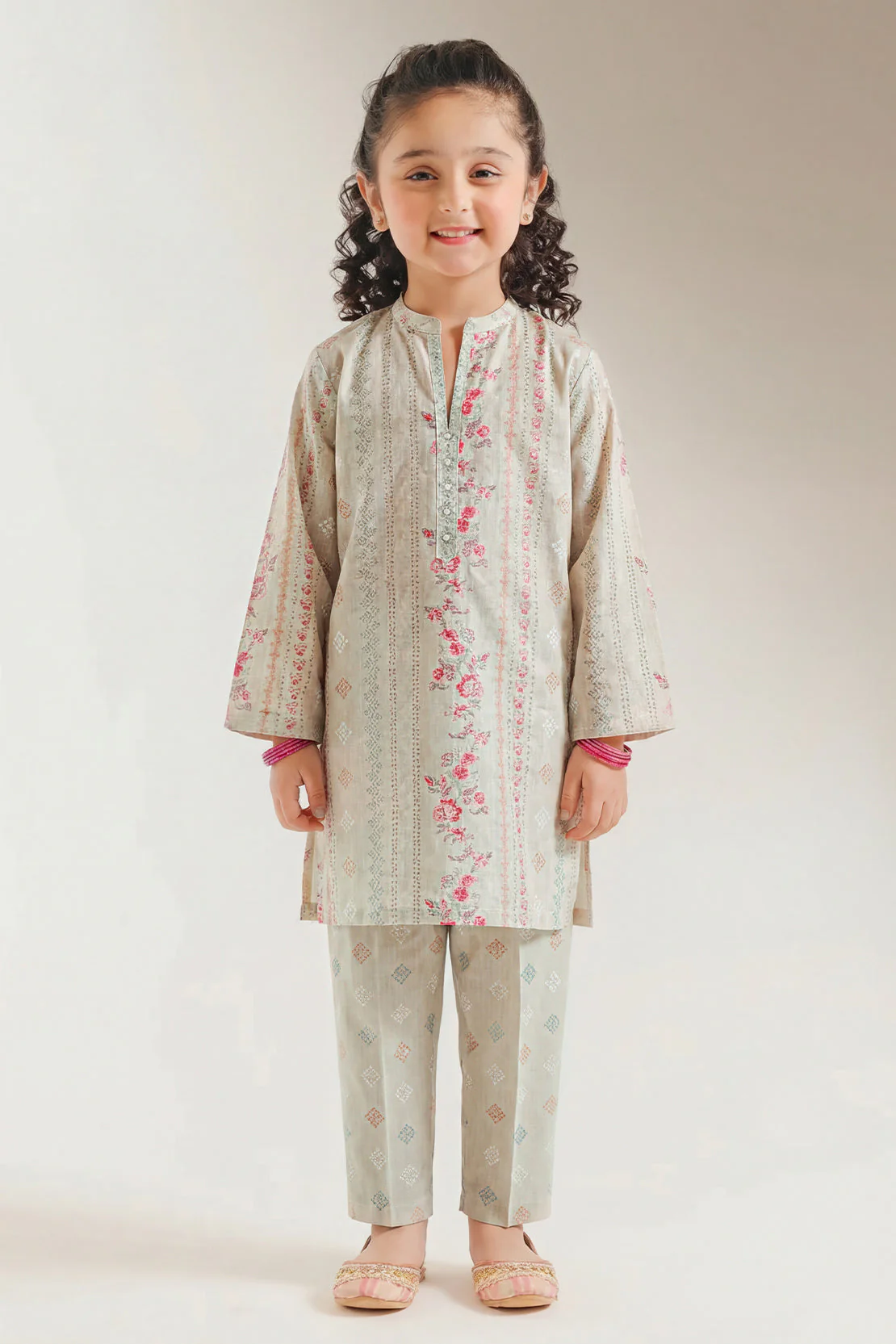 Printed Self Strip Lawn Stitched Shirt For Kids - Image 2