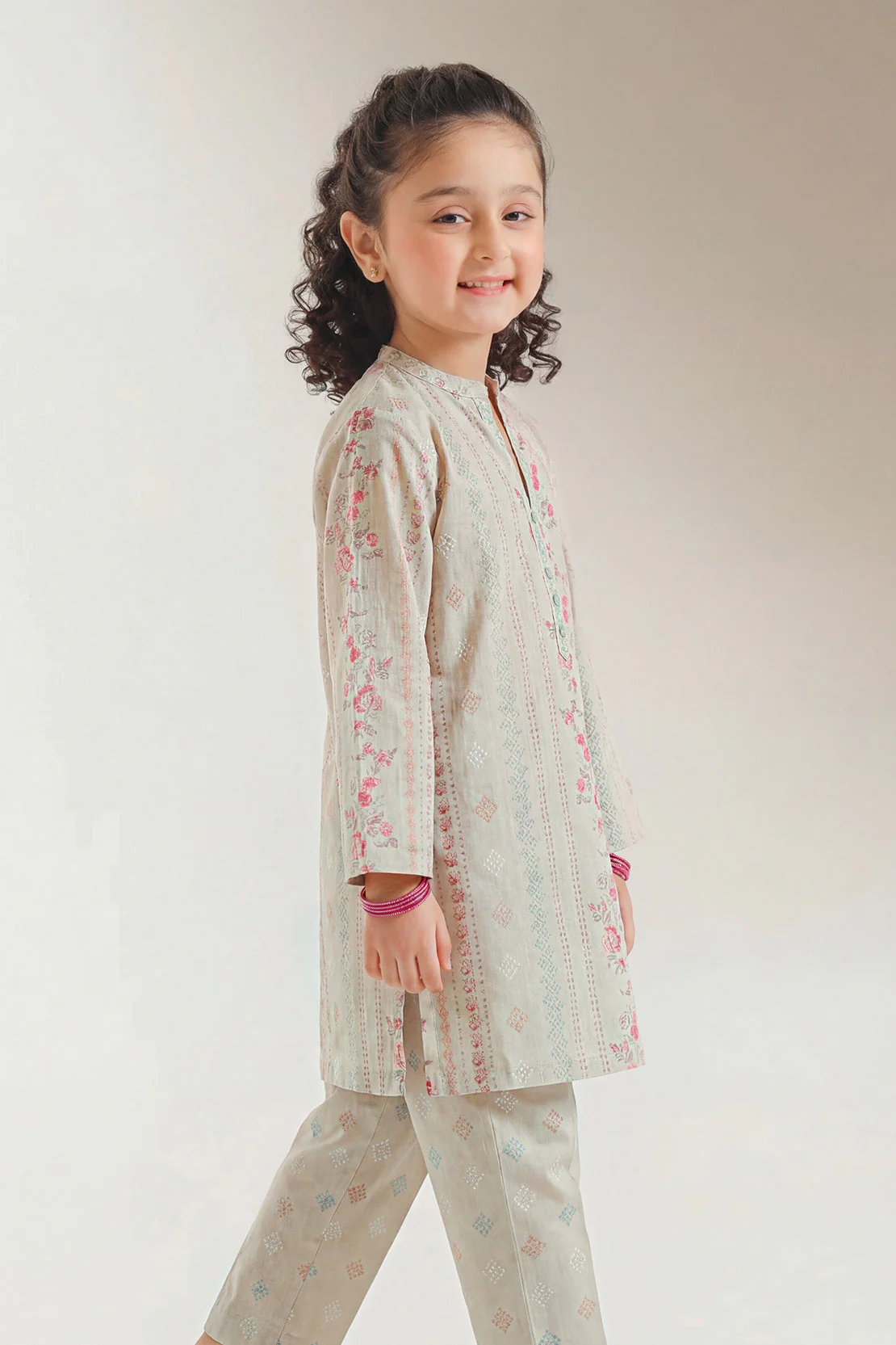 Printed Self Strip Lawn Stitched Shirt For Kids - Image 3