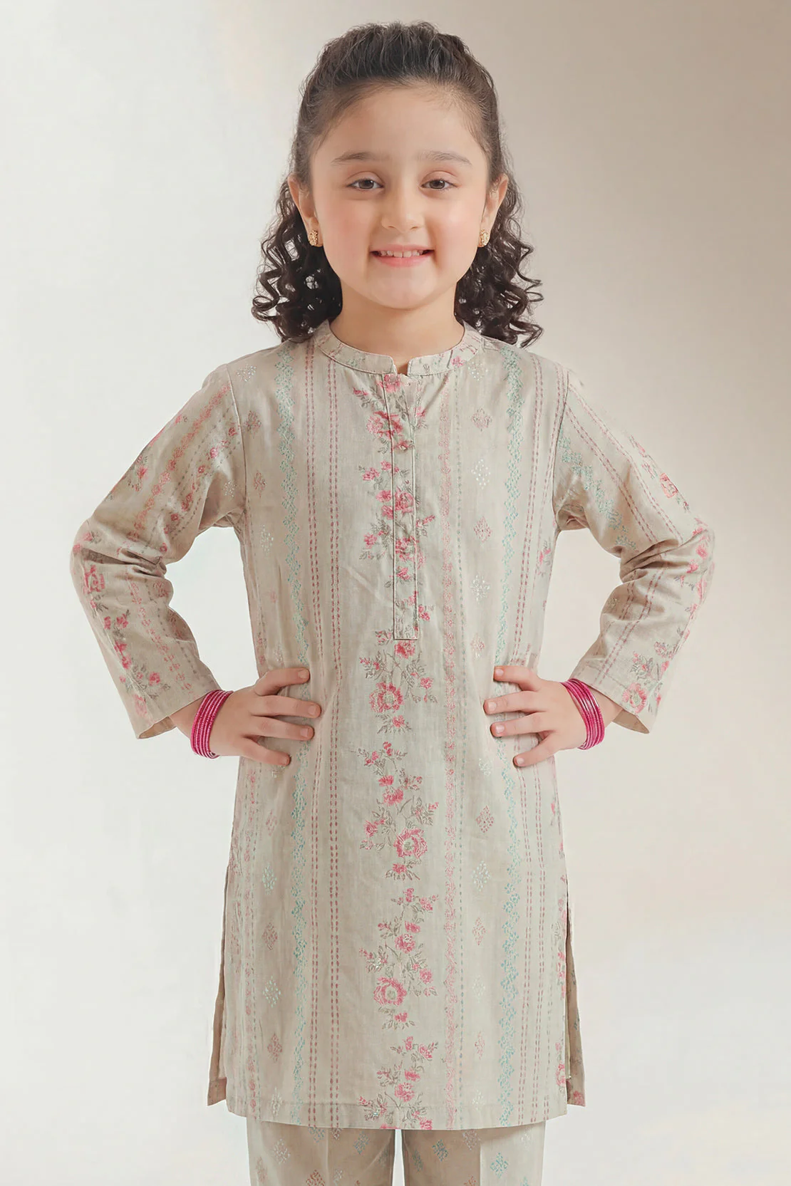 Printed Self Strip Lawn Stitched Shirt For Kids - Image 4