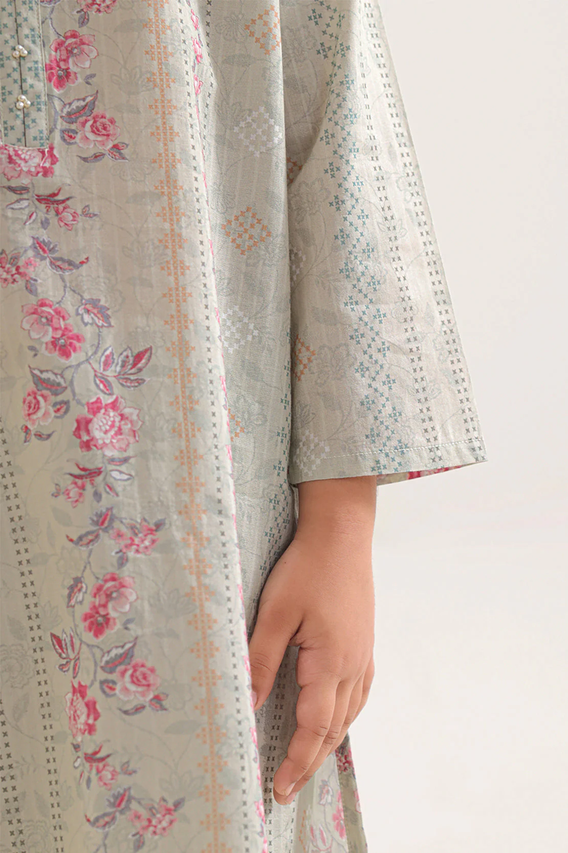 Printed Self Strip Lawn Stitched Shirt For Kids - Image 6