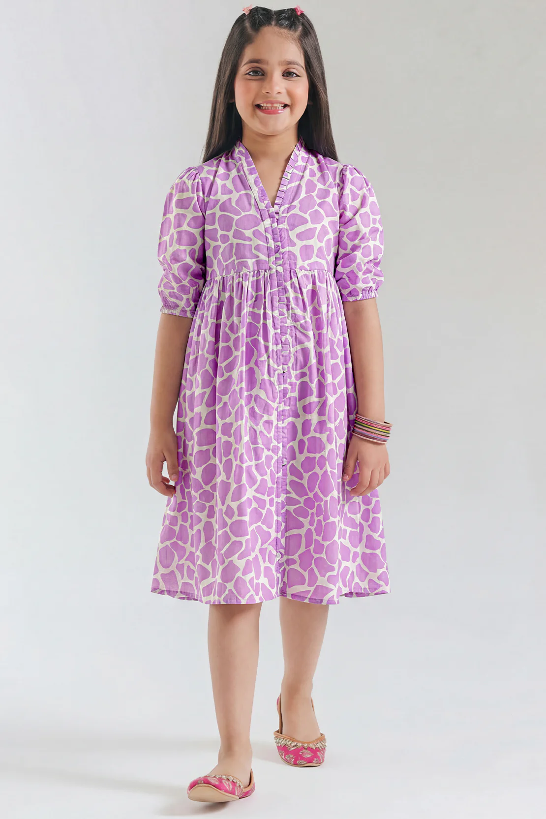 Printed Self Strip Lawn Stitched Shirt For Kids